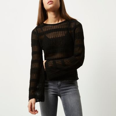 Black sheer panel knit jumper